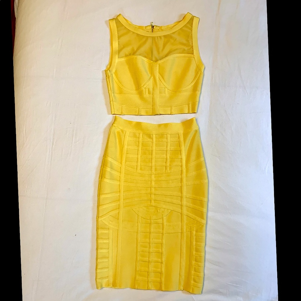 Detailed bandage, warm yellow, 2 piece dress